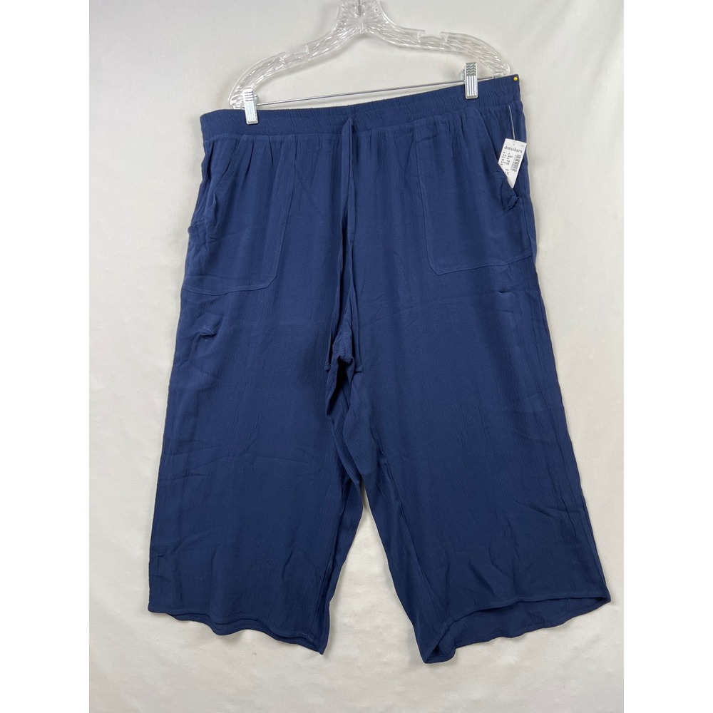Westport Gauze Pants Women 1X Navy Blue Wide Leg Drawstring Elastic Waist New
